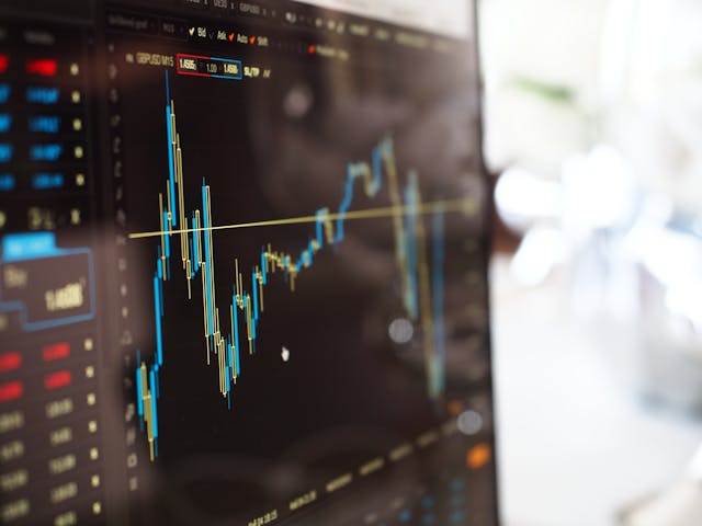 A screen displaying varying stock prices over time.