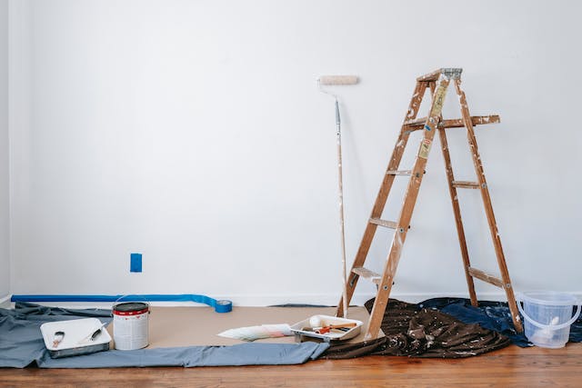 A wall in the process of being painted